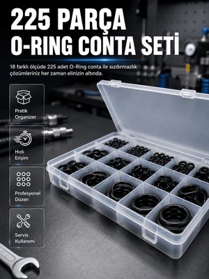 Astraltech 225 Parça O-Ring Conta Seti 18 Farklı Ölçü Kauçuk Sızdırmazlık Conta Organizer Kutulu