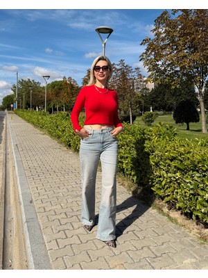Harmony Fashion Kadın Açık Mavi Wide Leg Jean
