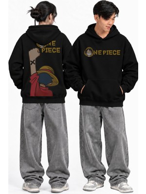 Fuddy Moda Unisex One Piece Luffy Sırt Baskılı Kapüşonlu Sweatshirt, Oversize Anime Temalı Hoodie