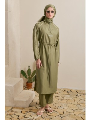 HE-QA Biye Detaylı Tesettür Mayo Takımı Açık Haki