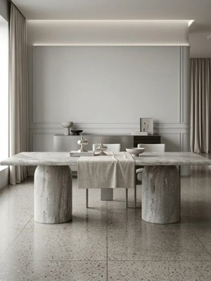 Miarik Design Bombe-Silver Traverten Mermer Yemek Masas
