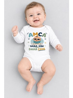 BEBEKİZ %100 Pamuklu Uzun Kollu Bebek Body Zıbın Amca Baba Gibi Ama Daha Cool Baskılı Çıtçıtlı Bebek Badi