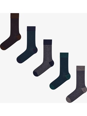 Penti Erkek Lacivert Melanj Pinestripe Pamuklu 5 Çift Soket Çorap