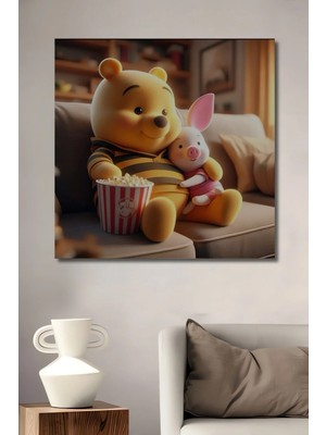 Çetin Kardeşler Çetinkardeşler Winnie The Pooh ve Piglet Sulu Boya Görünümlü Ahşap Dekoratif Duvar Tablosu Çocuk Genç Odası