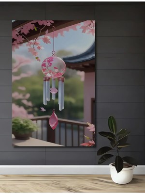 Çetin Kardeşler Çetinkardeşler Uzak Doğu Esintili Çiçekli Bahçe Rüzgar Çanı Ahşap Dekoratif Duvar Tablosu Salon Ev Dekoru Hediyelik