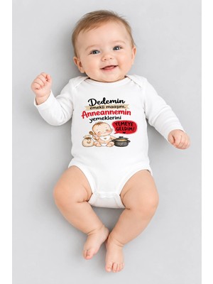 BEBEKİZ Bebek Body %100 Pamuklu Uzun Kollu Anneanne Baskılı Sevimli Bebek Zıbın Çıtçıtlı Body Unisex