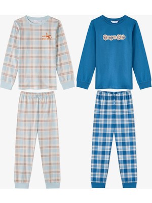 Penti Erkek Çocuk Mavi Dragon Club Pamuklu Uzun Kollu 2'li Pijama Takımı