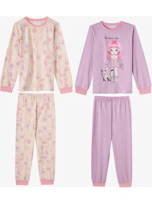 Penti Kız Çocuk Lila Starlit Friends Pamuklu Uzun Kollu 2'li Pijama Takımı