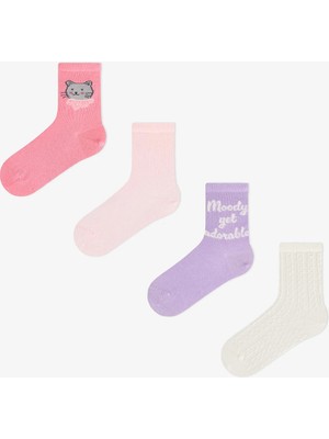 Penti Kız Çocuk Dainty Kitty Kedi Desenli Pamuklu 4 Çift Soket Çorap