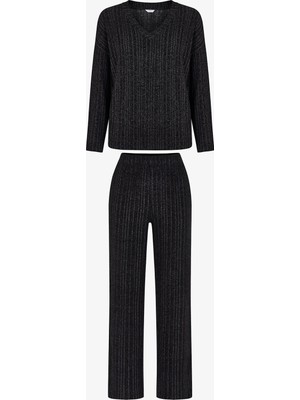Penti Siyah Cozy Night Uzun Kollu Pantolon Pijama Takımı