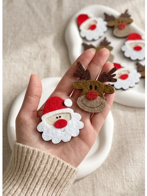 Toka Sepetim Geyik ve Noel Baba Saçsız Bebek Tokası 2’li Yılbaşı Tokası