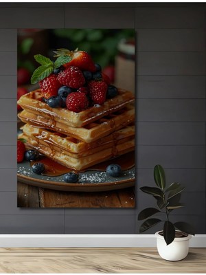 Çetin Kardeşler Çetinkardeşler Lezzetli Meyveli Waffle Yağlı Boya Görünümlü Ahşap Dekoratif Duvar Tablosu Mutfak Dekoru Hediyelik