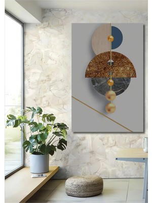 Çetin Kardeşler Çetinkardeşler Altın Küre ve Geometrik Desenli Soyut Sanat Ahşap Dekoratif Duvar Tablosu Modern Salon Ev Dekoru