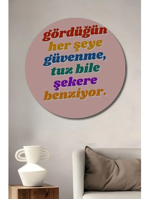 Çetin Kardeşler Çetinkardeşler Renkli Yazı Tipi Modern Sanat Ahşap Dekoratif Yuvarlak Duvar Tablosu Motivasyon Sözü Ofis Ev Dekoru