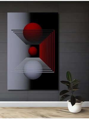 Çetin Kardeşler Çetinkardeşler Soyut Geometri Sanat Baskısı Kırmızı Küre Modern Ahşap Dekoratif Duvar Tablosu Salon Ev Dekoru