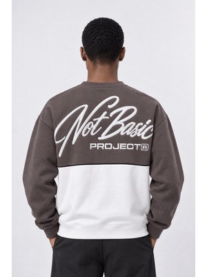 Respire Erkek Not Basic Project Nakışlı Oversize Sweatshirt Kahve