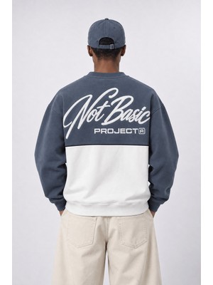 Respire Erkek Not Basic Project Nakışlı Oversize Sweatshirt Füme
