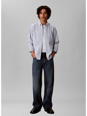 Calvin Klein Jeans Mavi Erkek Classic Fit Çizgili Gömlek LV04RH100GCHI Ls Strıpe Oxford Cla