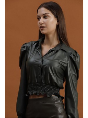 Very Moda Suni Deri Abiye Bluz | F1170