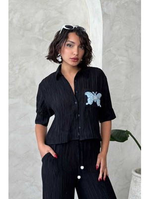 Very Moda Kelebek Detaylı Plise Gömlek | D2782