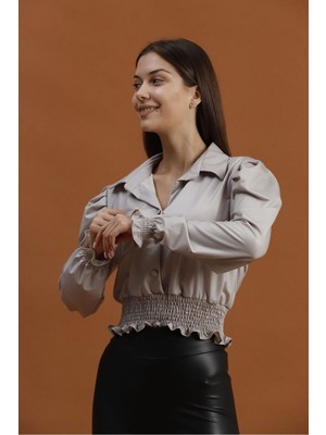 Very Moda Suni Deri Abiye Bluz | F1170