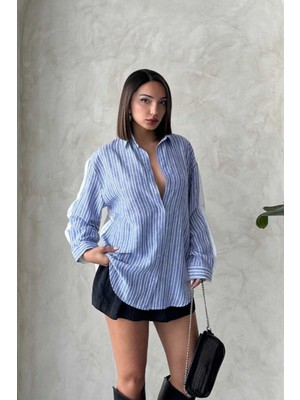Very Moda Çizgili Keten Gömlek | F1917