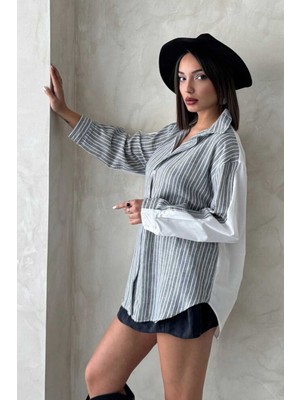 Very Moda Çizgili Keten Gömlek | F1917