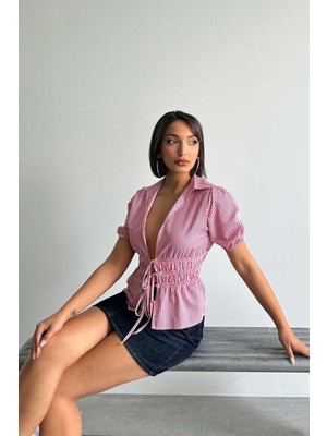 Very Moda Önden Bağlamalı Çizgili Gömlek - | D2812