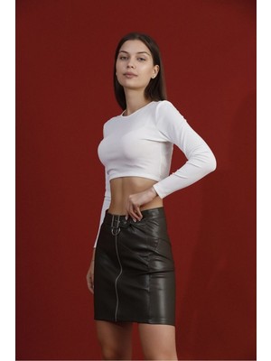 Very Moda Fermuarlı Deri Etek | F0125