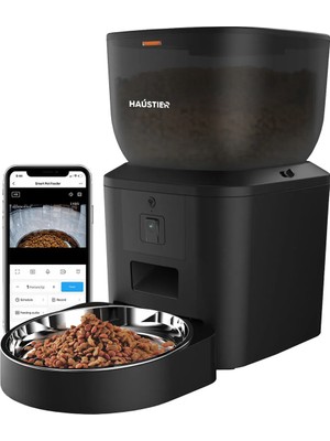 Haustier QQ025 Kameralı Akıllı Kedi Köpek Otomatik Mama Kabı, 480P Kamera, Gece Görüşlü, Tuya App-Wifi Uzaktan Kontrol, Sesle Çağırma, 4lt Hazne, Metal Kase