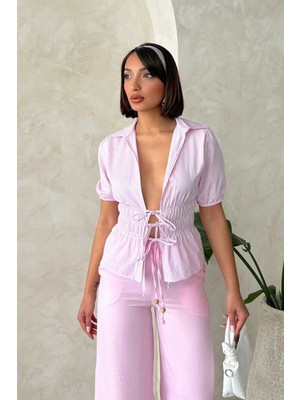 Very Moda Önden Bağlamalı Çizgili Gömlek - | D2812
