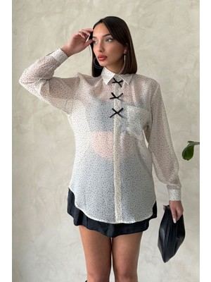 Very Moda Fiyonk Detaylı Puantiyeli Şifon Gömlek- | F1881