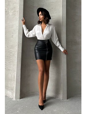 Very Moda Fermuarlı Deri Etek | F0125