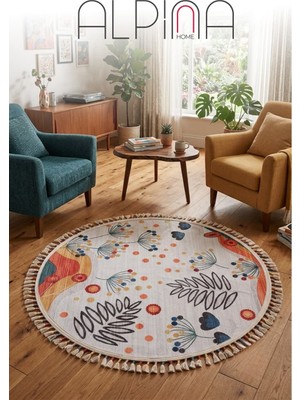 Alpina Home Lavin Yuvarlak Renkli Püsküllü Dokuma Kilim Punch Kırlent ile Uyumlu