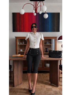 Very Moda Süs Düğmeli L Cepli Salaş Pantolon | F0996