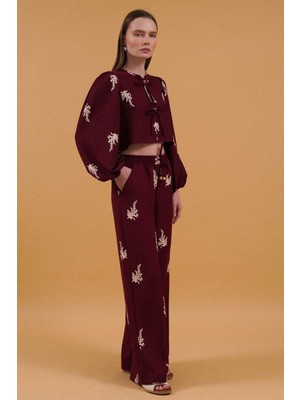 Very Moda Nakış Detaylı Keten Pantolon | F1712