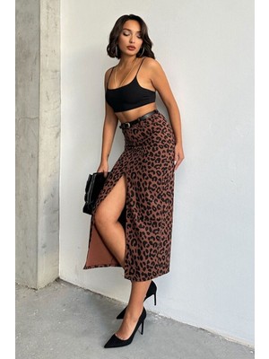 Very Moda Leopar Desenli Uzun Kalem Etek | F1665