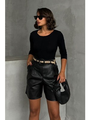 Very Moda Kemerli Deri Şort | F1497