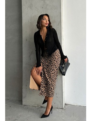 Very Moda Leopar Desenli Uzun Kalem Etek | F1665