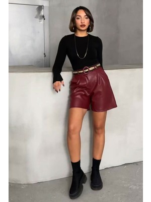 Very Moda Kemerli Deri Şort | F1497