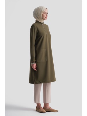 Armine Cep Detaylı Basic Tunik Haki