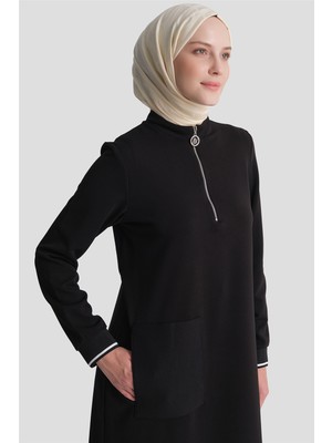 Armine Cep Detaylı Basic Tunik Siyah