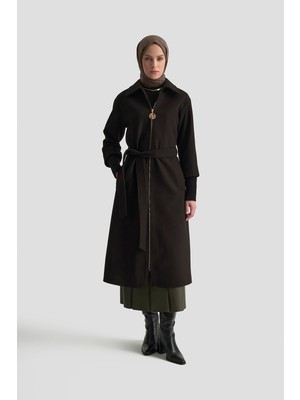 Armine Ribana Detaylı Kaşe Kaban Siyah