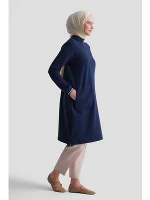 Armine Cep Detaylı Basic Tunik Lacivert