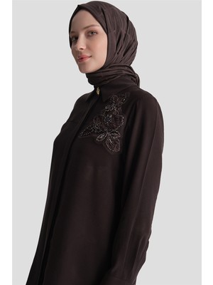 Armine Aplike Detaylı Tunik Acı Kahve
