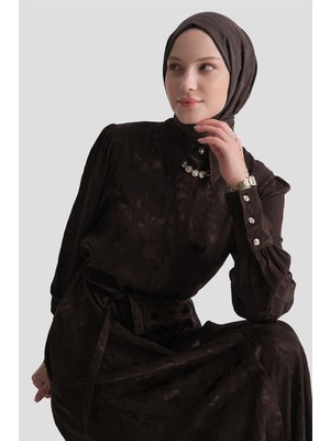 Armine Jakarlı Elbise Kahverengi