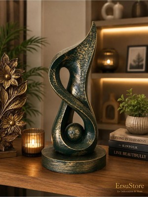 Ersu Store Modern Soyut Dekoratif Biblo – Gold Eskitme Detaylı Şık Salon Dekoru