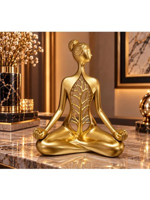 Ersu Store 32CM Yoga Meditasyon Heykeli – Hayat Ağacı Figürlü Dekoratif Biblo  Zen Ev Dekoru