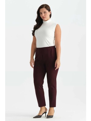 Selen Büyük Beden Dıştan Cep Boru Paça Pantolon  /  Bordo