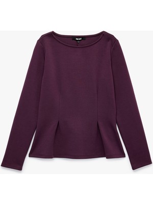 Koton Slim Fit Pamuklu Bisiklet Yaka Uzun Kollu Pileli Peplum Bluz